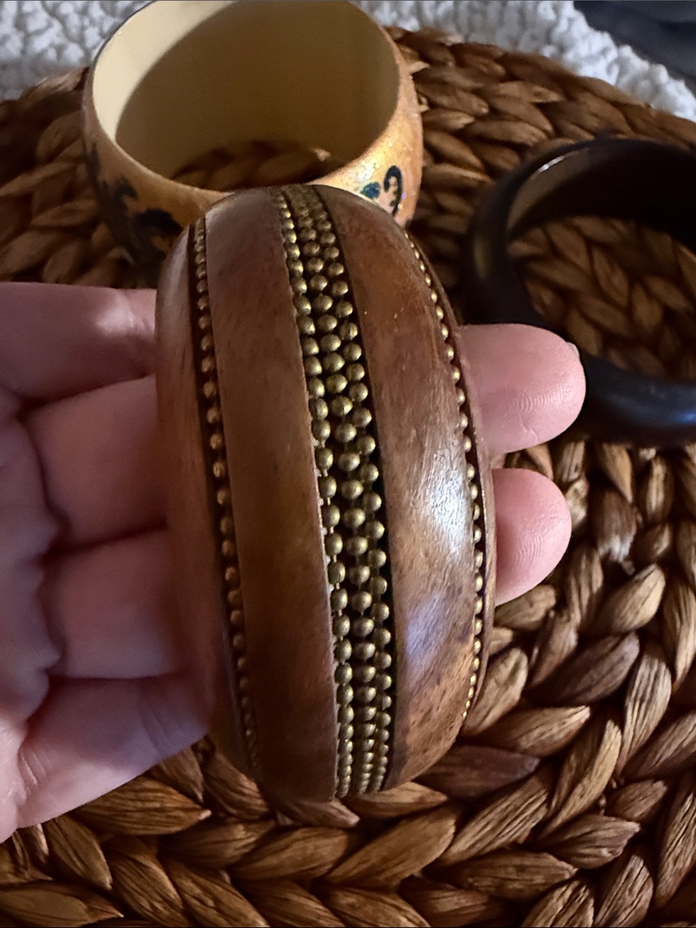Wood Bold Boho Artistic Bangle Set - Women’s Bracelet Stack - Picture 5 of 8